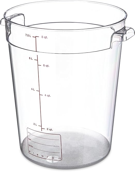 Carlisle FoodService Products Storplus Round Food Storage Container with Stackable Design for Catering Buffets Restaurants Polycarbonate (Pc) 8 Quart Clear