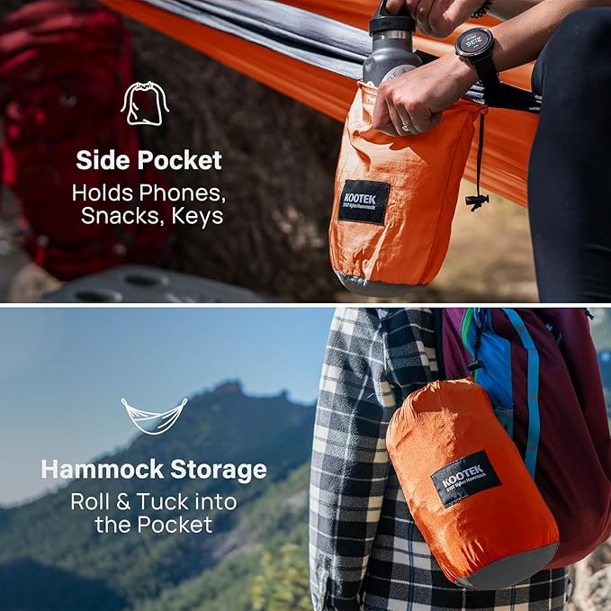 Kootek Camping Hammock Portable Hammocks with Tree Straps &amp Attached Carry Bag Camping Essentials Gear Perfect for Outside Indoor Hiking Beach Backpack Travel