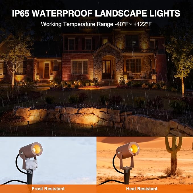 Low Voltage LED Landscape Spotlight 3W 12V AC/DC Outdoor Landscape Spotlights Waterproof for Garden Yard Pathway Up Lighting Heavy Duty Light Fixture 95Ra 3000K Uplighting Outdoor Brown
