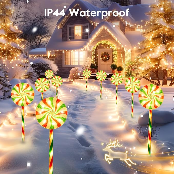 Brightown 6 Pack Lollipop Christmas Pathway Lights Outdoor - 27IN 120 LED Candy Cane Lights with 8 Lighting Modes Waterproof Christmas Light Outdoor Decoration for Lawn Walkway Warm White