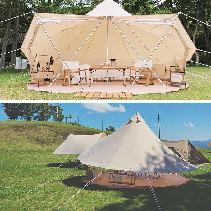 S'More Canvas Family Camping Tent for 4-5Person 4 Season Glamping Tent Hot Tent with Stove Jack Windproof and Weather Resistant Bell Yurt Tent