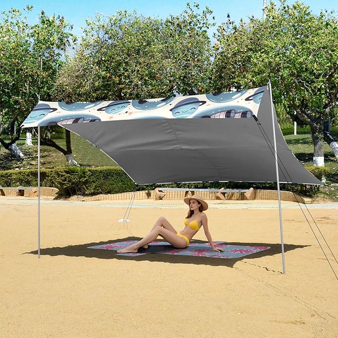Camping Sun Shelters Sleeping Panda in Space Suits and Planet Beach Canopy 126 * 110.2in