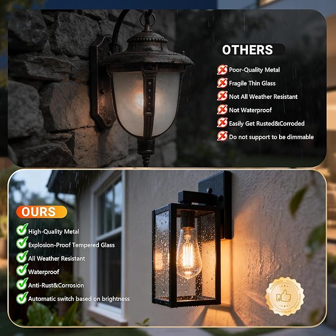 Dawn to Dusk Sensor Outdoor Light Fixture Waterproof Porch Lights Anti-Rust Exterior Wall Lighting Outdoor Wall Lantern for Patio Front Door Garage House
