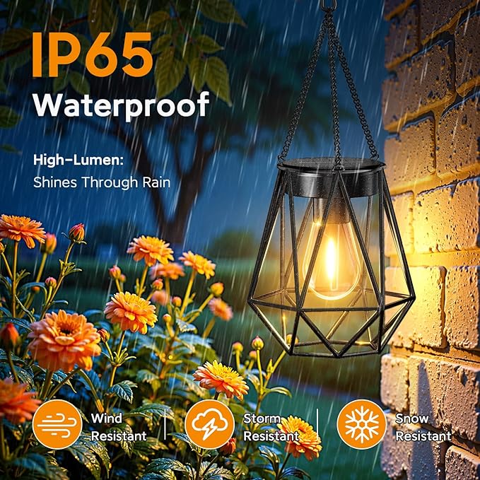 KOOPER 2 Pack Hanging Solar Lanterns Outdoor Waterproof Metal Hanging Solar Lights for Outside Upgraded Brighter Outdoor Lanterns Decorative for Garden Patio Yard Porch Gifts for Women Mom Grandma