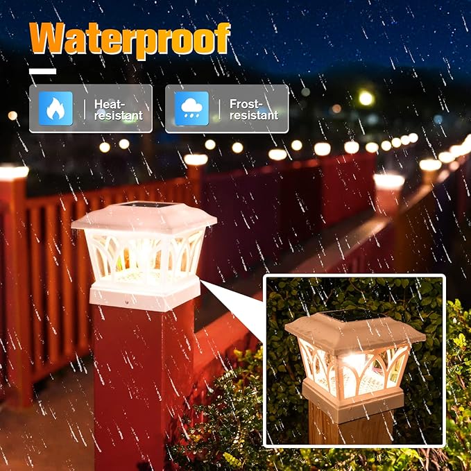 VOLISUN Solar Post Cap Lights Outdoor 4Pack with Edison LED Bulbs 2 Brightness Setting Fence Post Lights Solar Powered for Garden Fence Deck Mailbox Yard Porch Fits 4x4 6x6 Posts(Slate White)