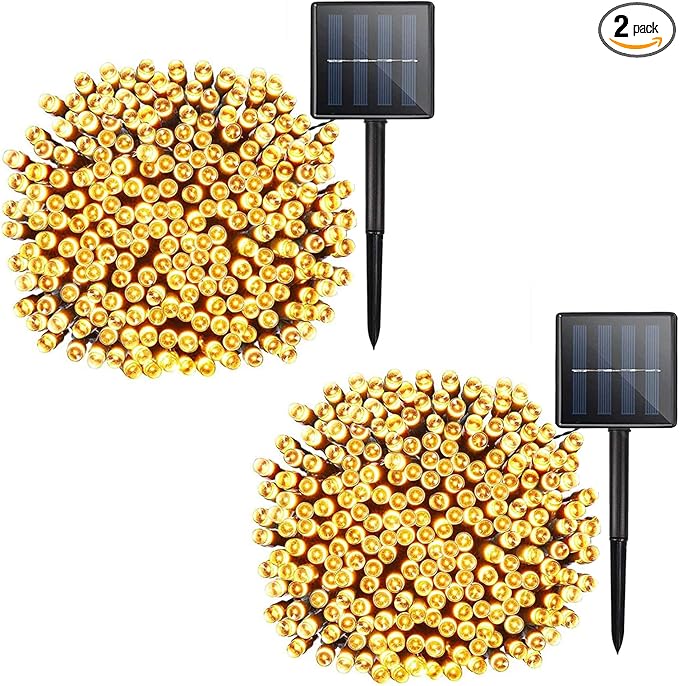 Solar Christmas Decorations String Lights - 2 Pack Total 144ft 400LED 8 Modes Outdoor Fairy String Lights Waterproof Solar Powered Lights for Garden Patio Holiday Christmas Tree Decorations Warm White