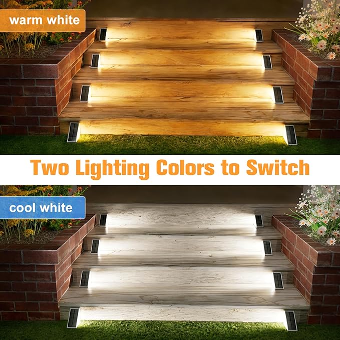 VOLISUN Solar Step Lights Outdoor Waterproof LED Outdoor Stair Lights Solar Step Light for Outside Warm&ampCool White Deck Light Decor for StairFront Porch and Patio(Gray12 Pack)