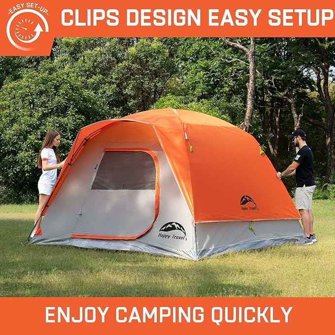 Happy Travel Camping Tent 4/6 Person Dome Tents for Camping with Rainfly Waterproof Clip Easy Setup Portable Family Tent with Mesh Windows 20% More Headroom Backpacking Tents for Camping &amp Hiki