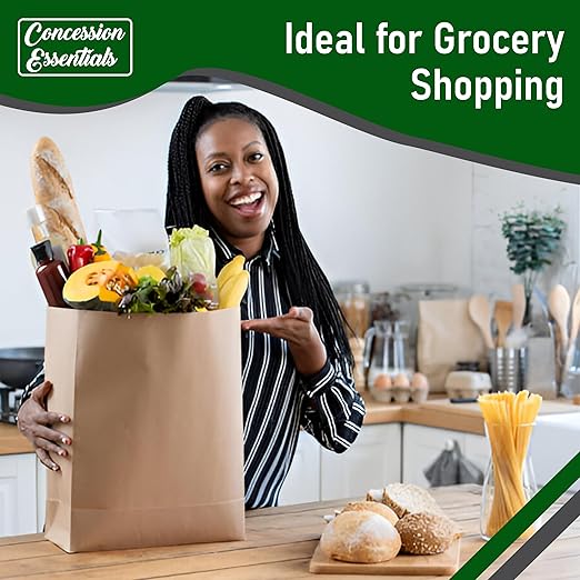 Concession Essentials Paper Grocery Bags 12x7x17 inches 57lb Kraft Brown 125 Count
