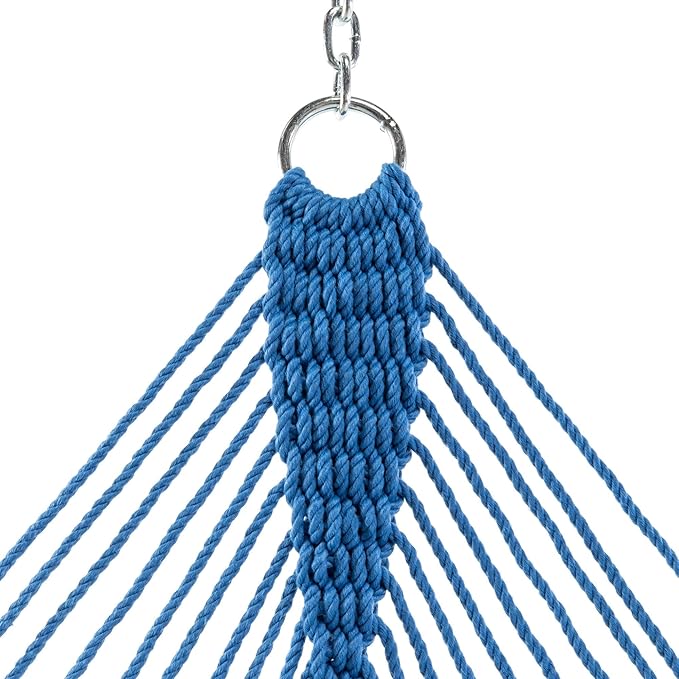 Hatteras Hammocks Deluxe Coastal Blue Duracord Rope Hammock with Free Extension Chains &amp Tree Hooks Handcrafted in The USA 450 LB Weight Capacity 13 ft. x 60 in