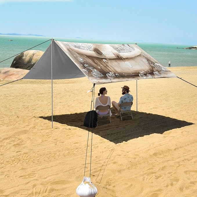 Camping Sun Shelters Siamese Cat Taking Shower Beach Canopy 126 * 110.2in