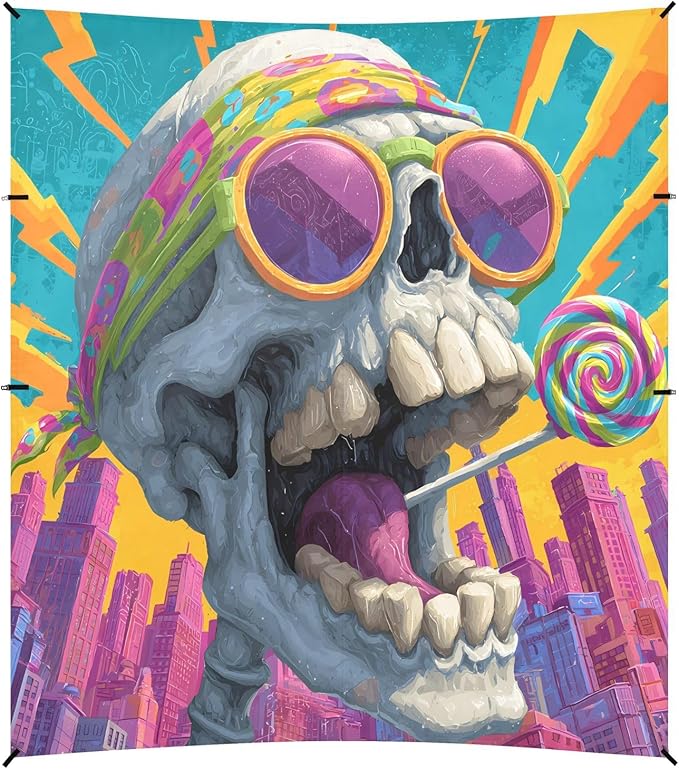 ALAZA Skull Lollipop Pop Art Beach Tent Sun Shelter UPF50+ Protection Beach Shade Canopy w/ 4 Sandbags for Outdoor Camping Fishing Backyard Fun Picnic 10x9 ft
