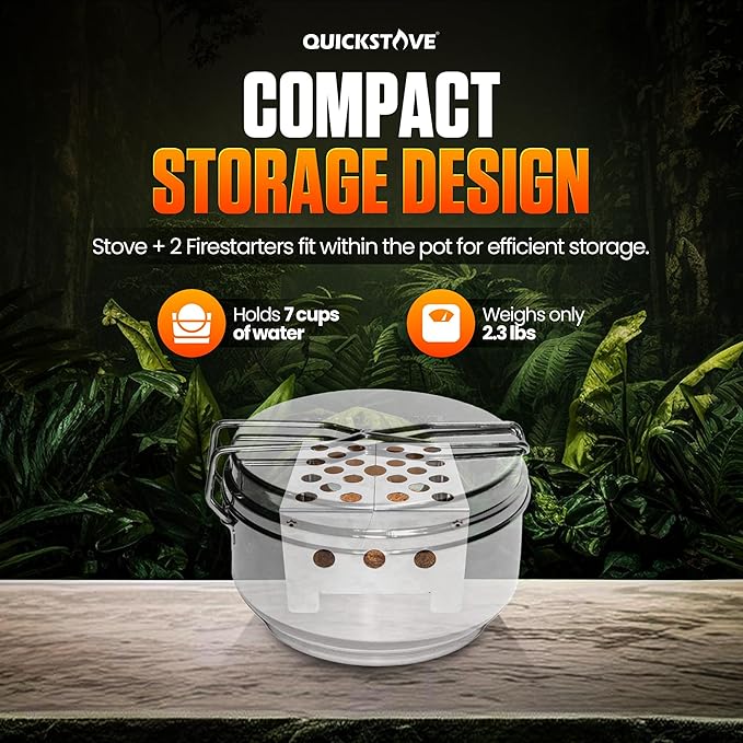 Portable Stove Kit with Camping Pot &amp 2 Fire Starters Lightweight Stainless Steel Wood Burning Stove for Emergency Preparedness Survival Supplies Camping Gear &amp Outdoor Cooking