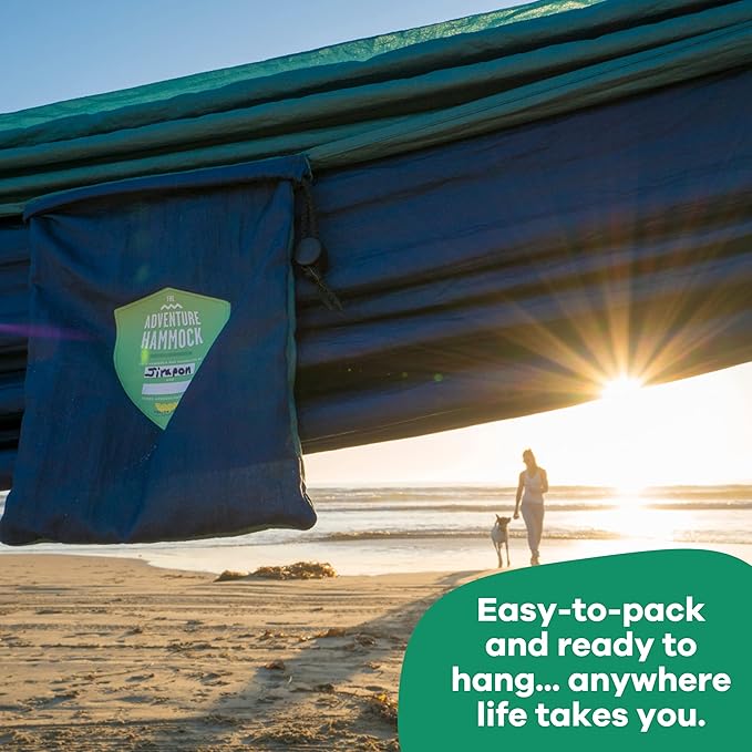 Handcrafted Adventure Parachute Hammock by Yellow Leaf Hammocks - Fits 1-2 PPL 400lb max - Weathersafe Super Strong Easy to Hang Ultrasoft Easy to Pack - Color: Blue and Green