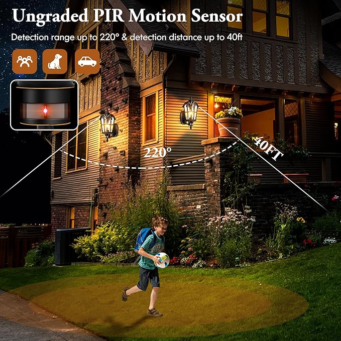 2-Pack Motion Sensor Outdoor Wall Lights Dusk to Dawn Porch Lights Wall Mount Exterior Light Fixtures Sconces Lighting Black with Gold Trim Wall Lanterns Outside Lights for House Garage Front Door