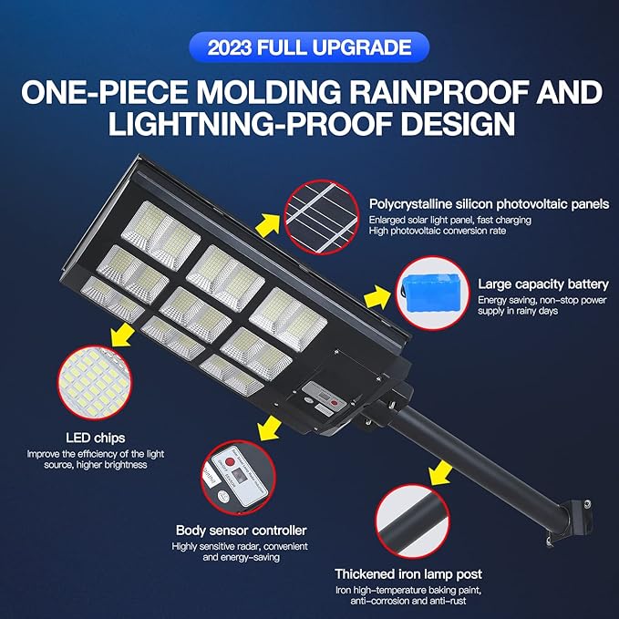 Solar Street Lights Outdoor IP67 Waterproof Wall-Mounted LED Flood Light with Motion Sensor &amp Remote Control - Auto Dusk to Dawn Security Lighting for Patio Garden Garage Courtyard