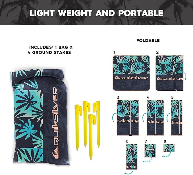 Quiksilver Sand-Free Beach Mat – Large Waterproof Outdoor Picnic Blanket Lightweight Foldable Mat for Beach Camping Park or Travel – Fits 4-6 People Quick-Dry Durable