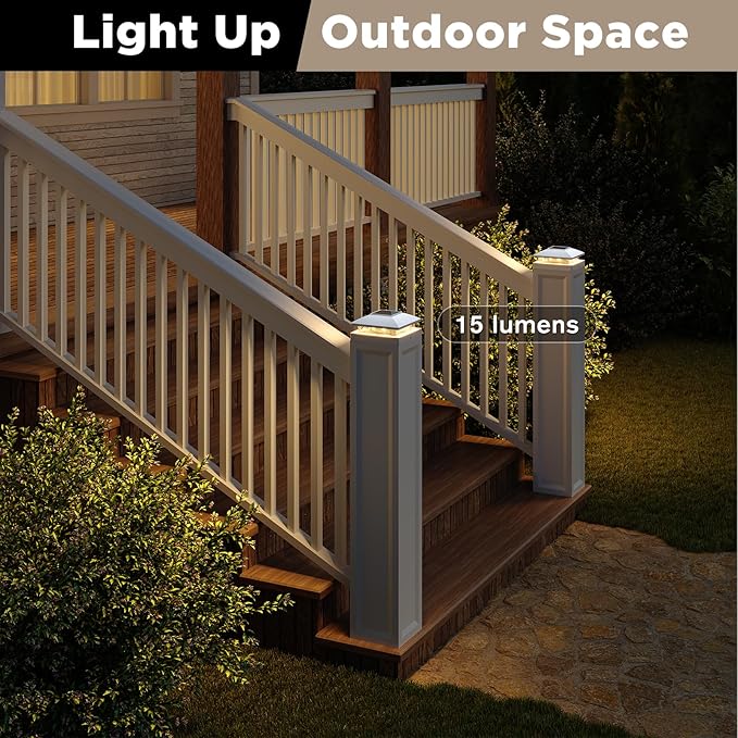 Solar Post Cap Lights Outdoor 6pack White Waterproof Solar Powered Deck Fence Post Lights Fit 4x4 Wood/Vinyl Posts Bright Warm White Solar Post Lights Decorate Deck Patio Porch Fence