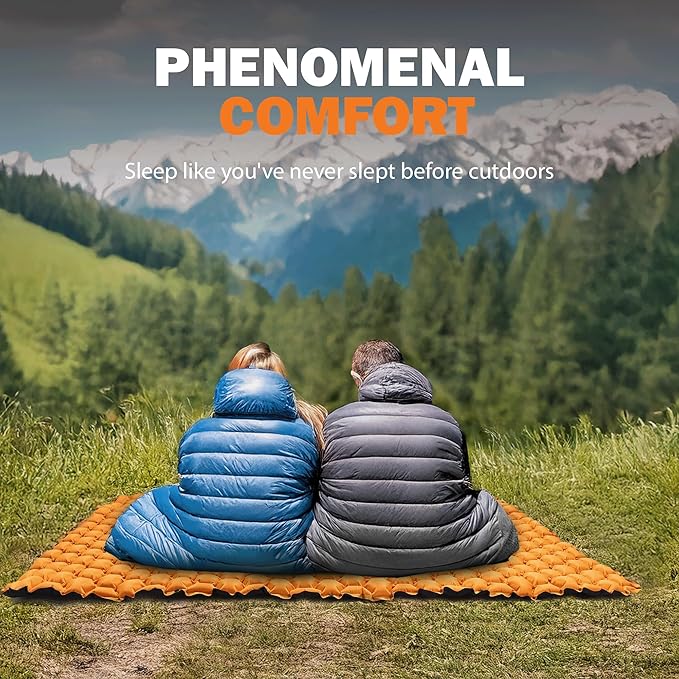 POWERLIX Double Inflatable Sleeping Pad - Camping Mattress for Backpacking Hiking Traveling Compact Camping Sleeping Mat for 2 Person Portable Ultralight Camping Pad Air Mattress Orange
