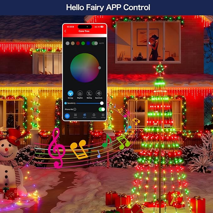 Outdoor Prelit LED Waterproof Smart Christmas Cone Tree with RemoteTimer App Control Valentines Tree Mystical Glow String Lights Arbol de Navidad Outside Decor year round outdoor lights for house