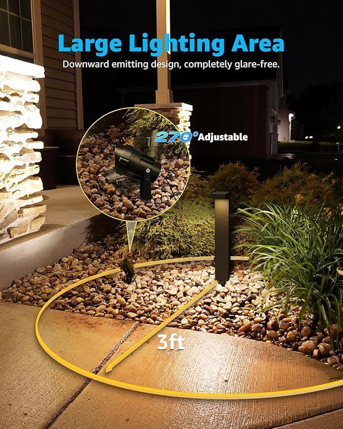 SUNVIE LED Low Voltage Landscape Lighting Kit Outdoor Waterproof Low Voltage Pathway Lights Wired with Spotlights 3000K Modern Outdoor Landscape Lights with Connectors for Path Yard Garden 12 Pack