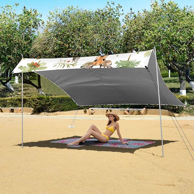 Forest Animals Camping Sun Shelter Beach Tent Portable Beach Sun Shade Outdoor Canopy for Camping Trips Fishing Picnic