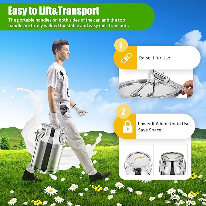 Stainless Steel Milk Can 30L/8Gal Metal Airtight Canister Food Storage Container with Lid &amp Clamps Bean Rice Cereal Storage Bucket for Kitchen Restaurant W12.6*H18.9in