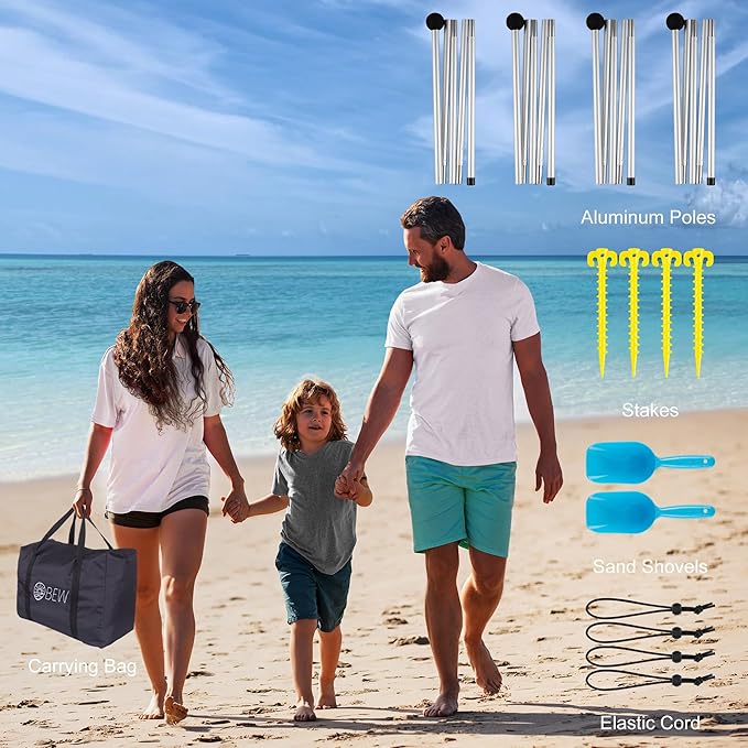 Beach Tent Beach Canopy Sun Shade UPF 50+ Portable 10×10 FT Camping Sun Shelter with Sandbags Poles Ground Pegs and Anti-Wind Ropes for Outdoor Backyard Picnics Fishing-Black Stripe