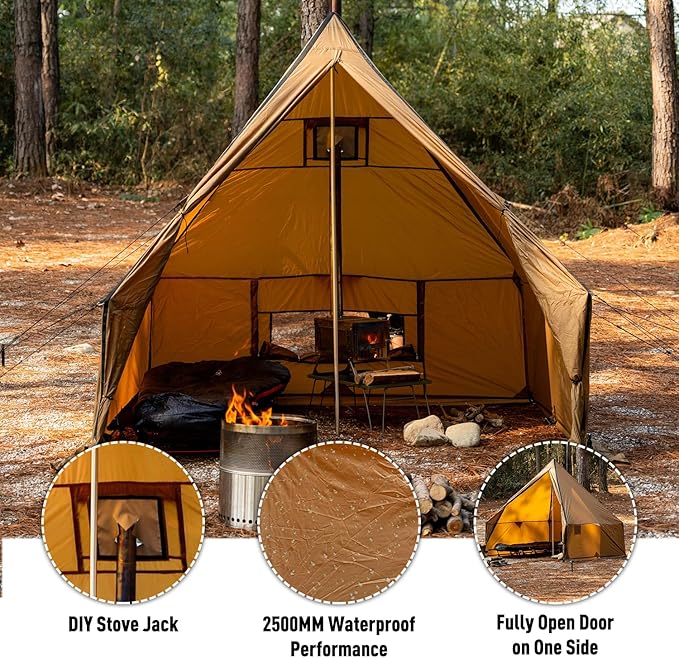 FIREHIKING Camping Hot Tent with Stove Jack Yurt Tent Outdoor Wall Tent Teepee Tent with Snow Skirt