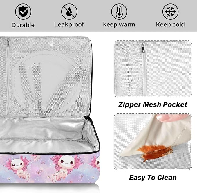 Casserole Carrier Adorable Axolotls Pattern PrintInsulated Casserole Carrier for Hot or Cold Food Thermal Lunch Tote for Potluck Parties Picnic Beach Fits 9 x 13 Inches Baking Dish