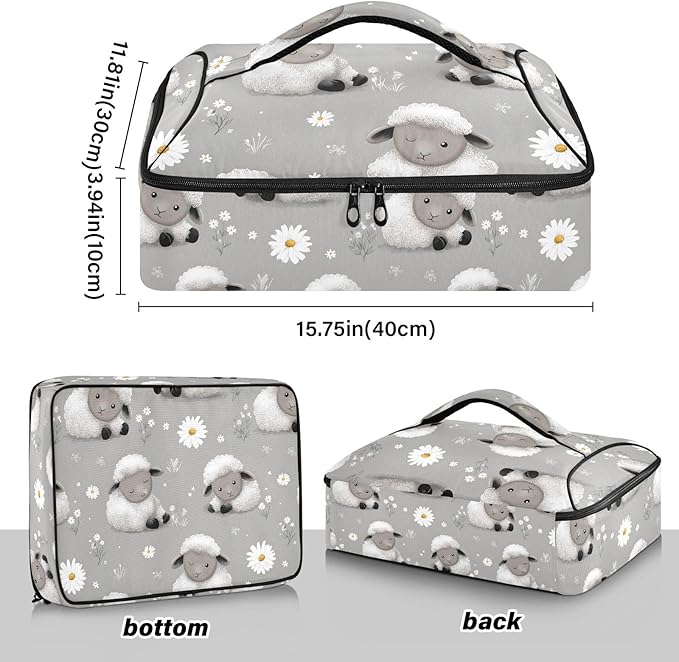 Casserole Carrier Cute Sheep PatternInsulated Casserole Carrier for Hot or Cold Food Thermal Lunch Tote for Potluck Parties Picnic Beach Fits 9 x 13 Inches Baking Dish
