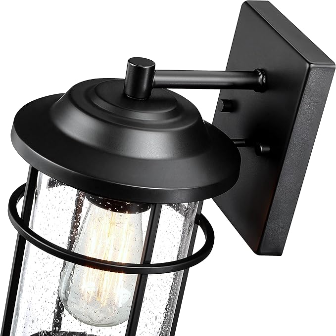 Outdoor Lights for House Exterior Light Fixture Waterproof Outdoor Wall Sconce Lights Anti-Rust Black Wall Mount Lighting with Seeded Glass Shade E26 Socket Lantern for Outside Front Porch Patio