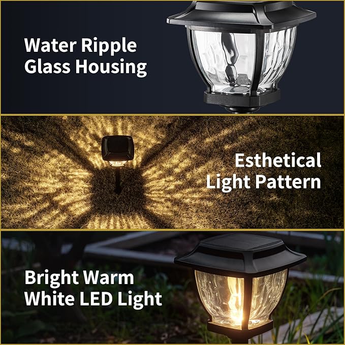 Solar Pathway Lights Super Bright Solar Lights Outdoor Waterproof 4 Pack Glass Solar Garden LED Lights Landscape Lighting Decorative for Path Yard Patio Walkway DrivewaySlate Black