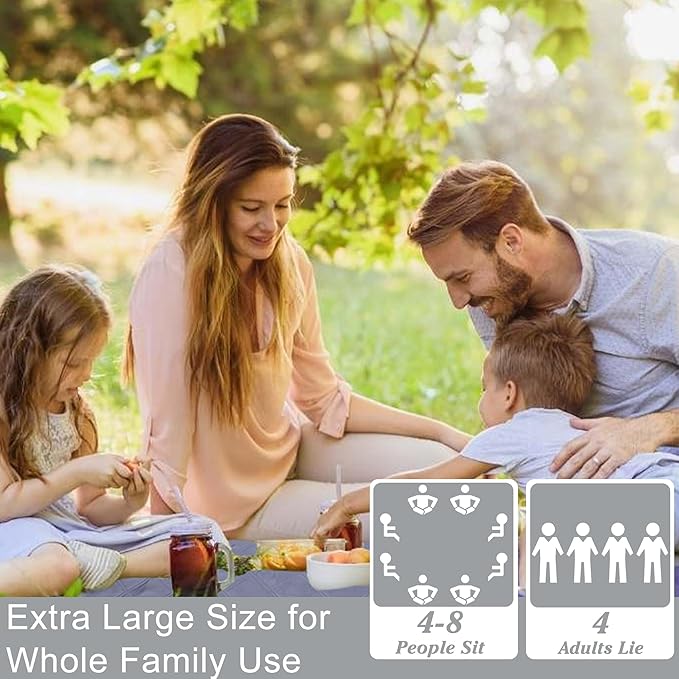 Waterproof Picnic Blanket 80 * 60 in Portable with Carry Strap for Beach Mat or Family Outdoor Camping Party Park Blanket for Grass Park Hiking Travel
