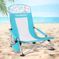 HAUSHOF High Back Beach Chair Mesh Back Folding Chair Lightweight Low Seat Camping Chairs with Cup Holder Carry Bag Padded Armrest for Outdoor Beach Lawn Camping Picnic Festival