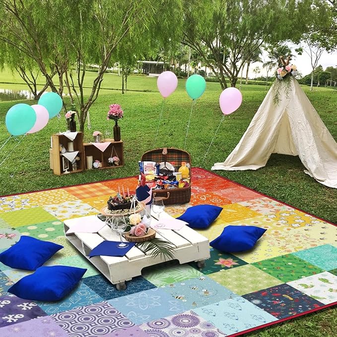 Extra Large Picnic Blankets Waterproof Foldable (80x 80) Boho Beach Blanket Waterproof Sandproof3-Layer Thicking Mat Outdoor Packable Camping Blanket