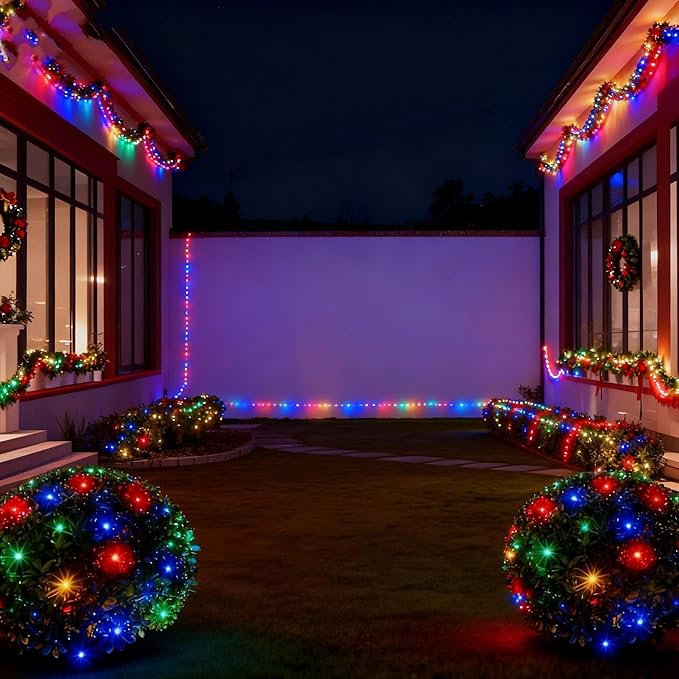 6Ftx4Ft LED Christmas Net Lights Green WireConnectable UL Certified Waterptoof Net Lights for Bushes Trees Shurb Garden Outdoor Christmas Decorations (Multi)