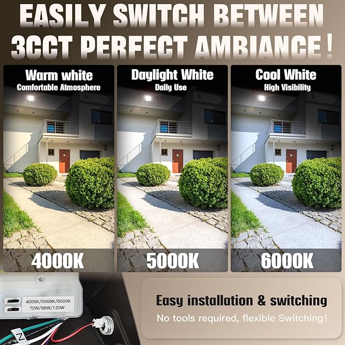 LED Wall Pack Light 120W/96W/72W with Dusk to Dawn Photocell18000LM 1000W Equiv.6000K/5000K/4000K Daylight Outdoor Security LightingCommercial Wall Mount Lights for WarehouseYard - 2Pack