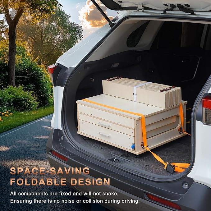 SUV Sleeping Bed Platform Slide Out Overland Kitchen All in One Folding Camping Table with Storage Drawer Truck Bed Slide Overland Gear for SUV Trunk Car Camping Essentials Stove