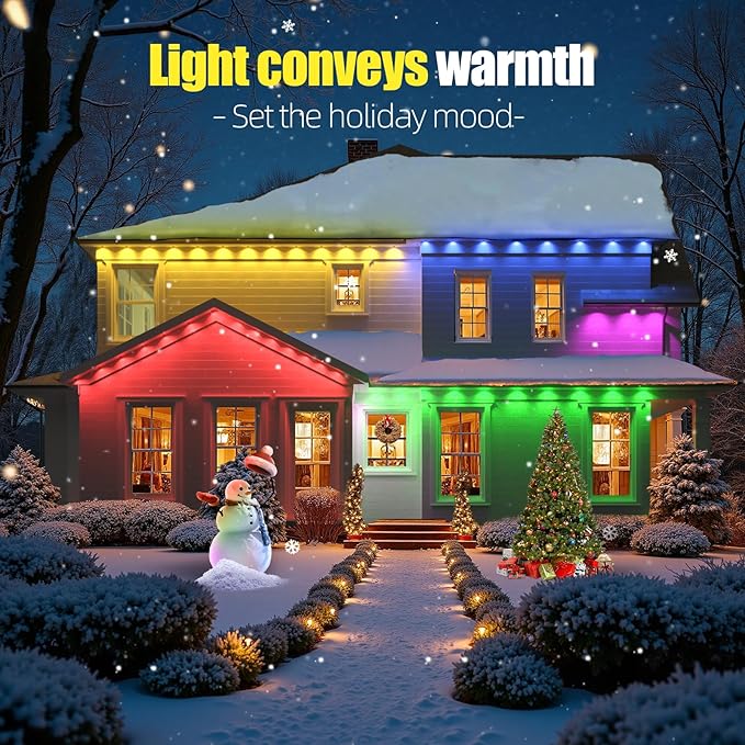 Permanent Outdoor Lights 50ft RGB+IC Smart LED Lights IP67 Waterproof Smart Outdoor Decorations with App/Remote for Christmas New Year Halloween Holiday Daily Party DecorValentine's Day