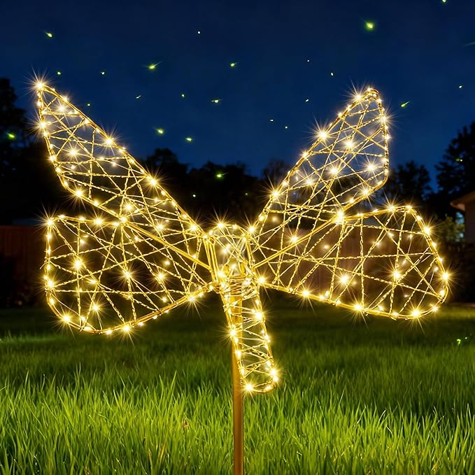 Flacchi Solar Lights Outdoor - Solar Garden Lights Butterfly Decor with 240LED Solar Powered Iron Waterproof Easy to Install for Pathway Garden Decorations Patio Decor Yard Decoration