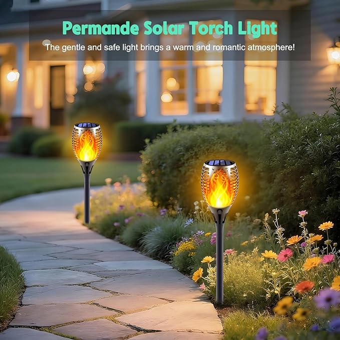 Solar Torch Lights with Flickering Flame Fire Effect Garden Light Auto On/Off Dust to Dawn Outdoor Waterproof Landscape Decoration Powered Security Light for Patio 8 Pack