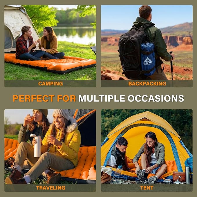 Camping Sleeping Pad Ultralight Camping Pad with Pillow Built-in Foot Pump Inflatable Sleeping Pads Compact for Camping Backpacking Hiking Traveling - Orange