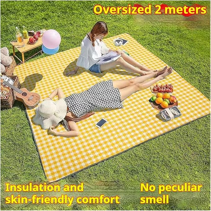 Waterproof Beach Mat - Portable Lightweight Folding Mattress for Outdoor Camping &amp Picnics(Red Grid150-200cm)