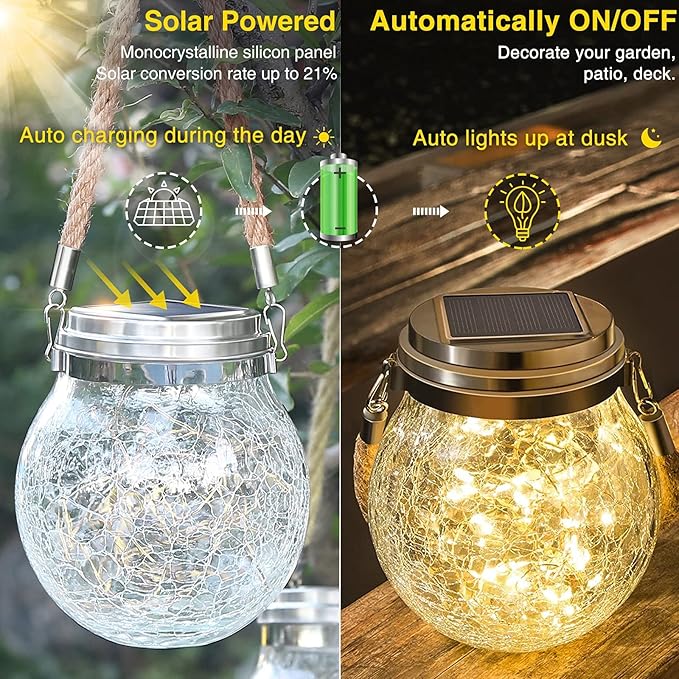ROSHWEY Solar Lantern Gifts for Women 2 Pack Hanging Garden Decor Lights Outdoor Waterproof with 30 LED for Halloween Christmas Easter Gift L Size