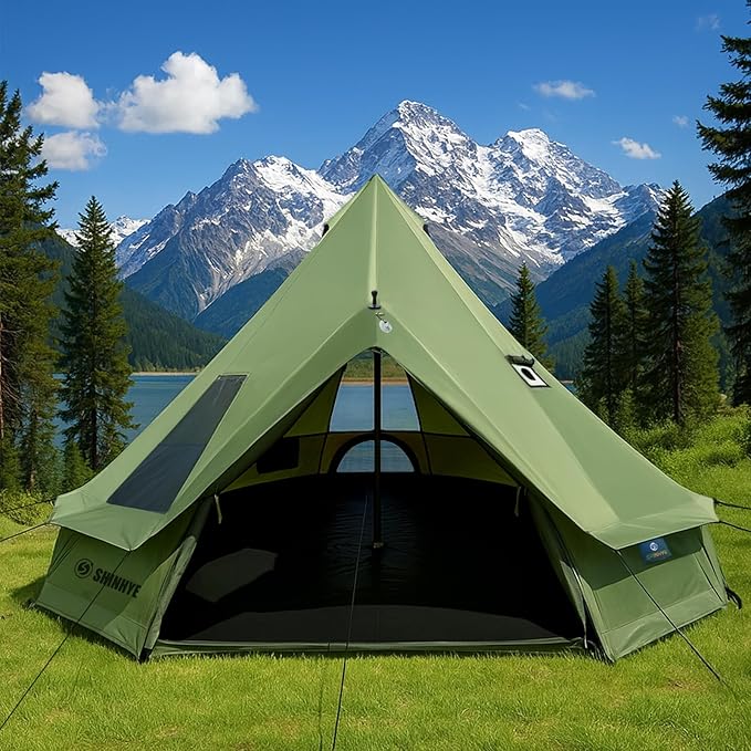 Bell Yurt Tent with Stove Jack Waterproof Luxury 4 Season Tent 420D Oxford Cloth Green Glamping Tents for Family Outdoor Camping Hunting Party All Year Living