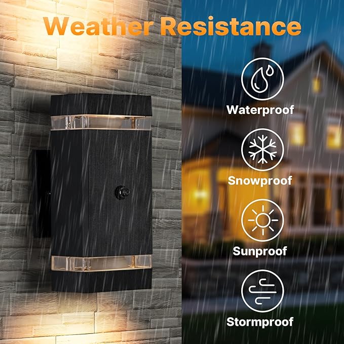 Outdoor Wall Lights 1 Pack Integrated LED Up Down Lights Modern Black Outdoor Wall Light with Dusk to Dawn Sensor Aluminum Exterior Wall Light for Porch Patio Door