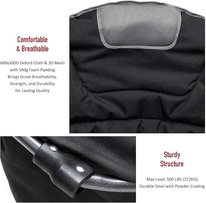SUNNYFEEL Oversized Camping Chair Heavy Duty 500 LBS Portable Folding Chairs Black Large Sofa Chair for Beach Trip Picnic Lawn Outdoor Camp Chair for Adults &amp Carry Bag