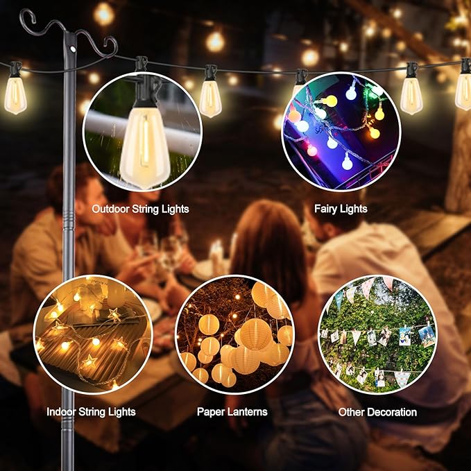 Lightdot Outdoor String Light Poles 9FT Metal Patio Light Poles Post for Outside with Fork for Outside Hanging Backyard Garden Deck Lighting Stand for Parties Wedding Halloween Decor -3Pack