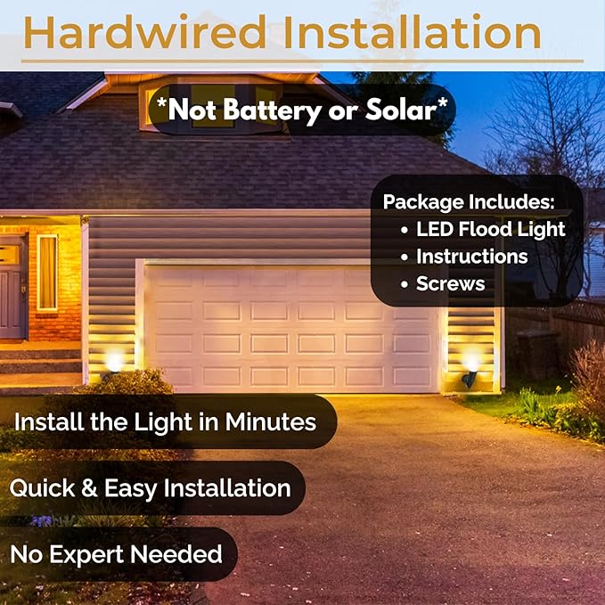 LED Outdoor Single Bullet Flood Light 10W Hardwired Spotlight Waterproof Security Light for Yard Patio &amp Landscape 3000K Warm White 960 Lumens Adjustable Black Metal Exterior